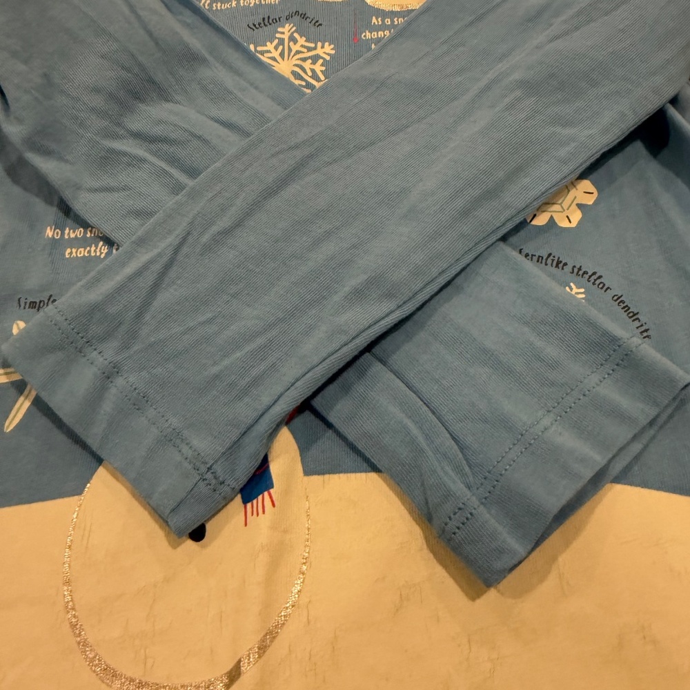 Size 6-7 Mini Boden Fun Facts Shirt in Surfboard Blue Snowflakes. - Picture 8 of 12